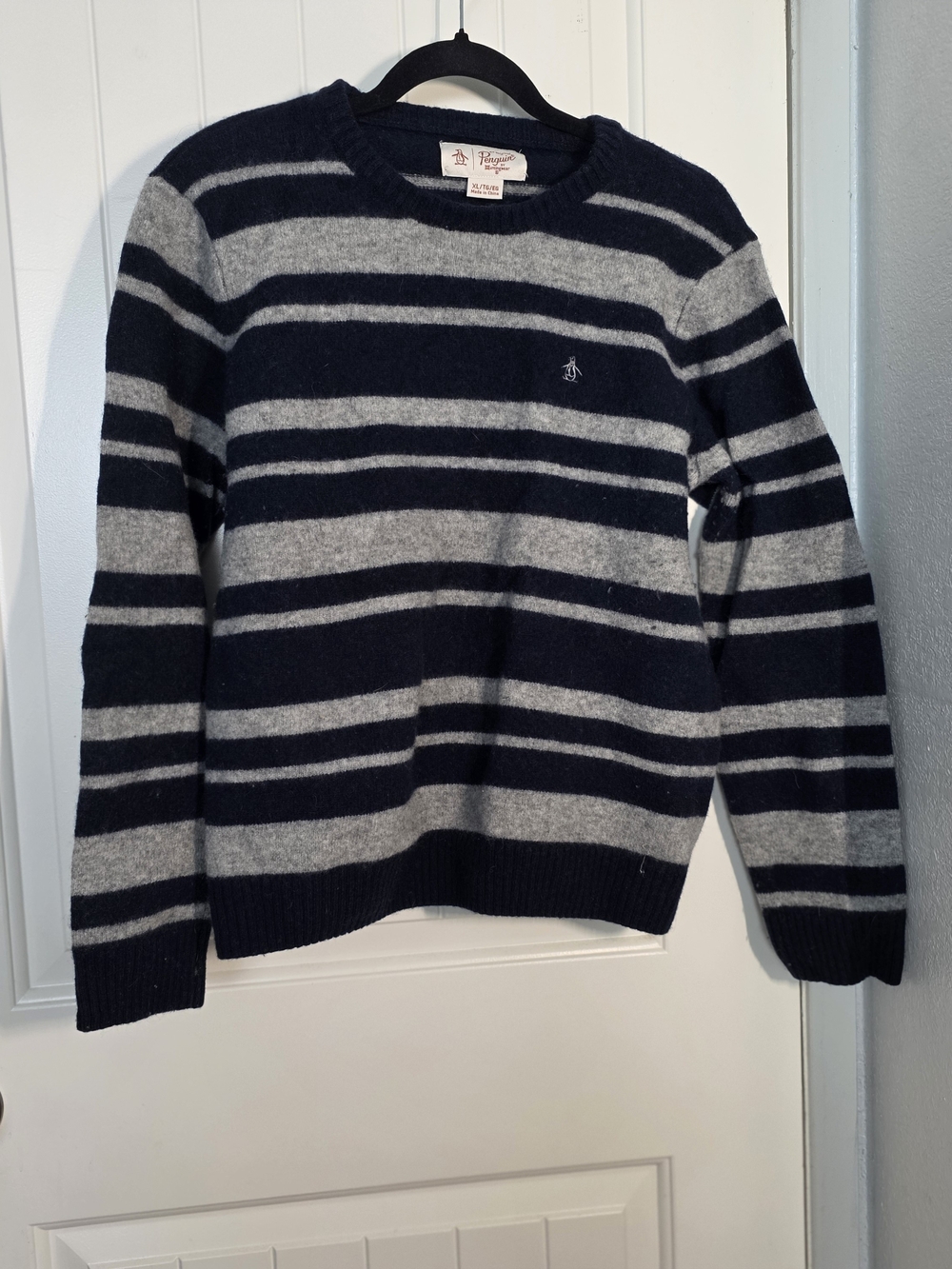Original Penguin Navy & Gray Striped Crewneck Sweater